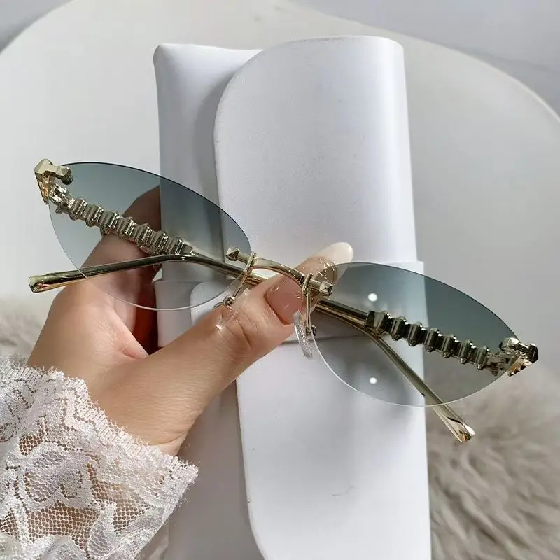 Designer Sunglasses - New Cat Eye Rivet Rimless Sunglasses