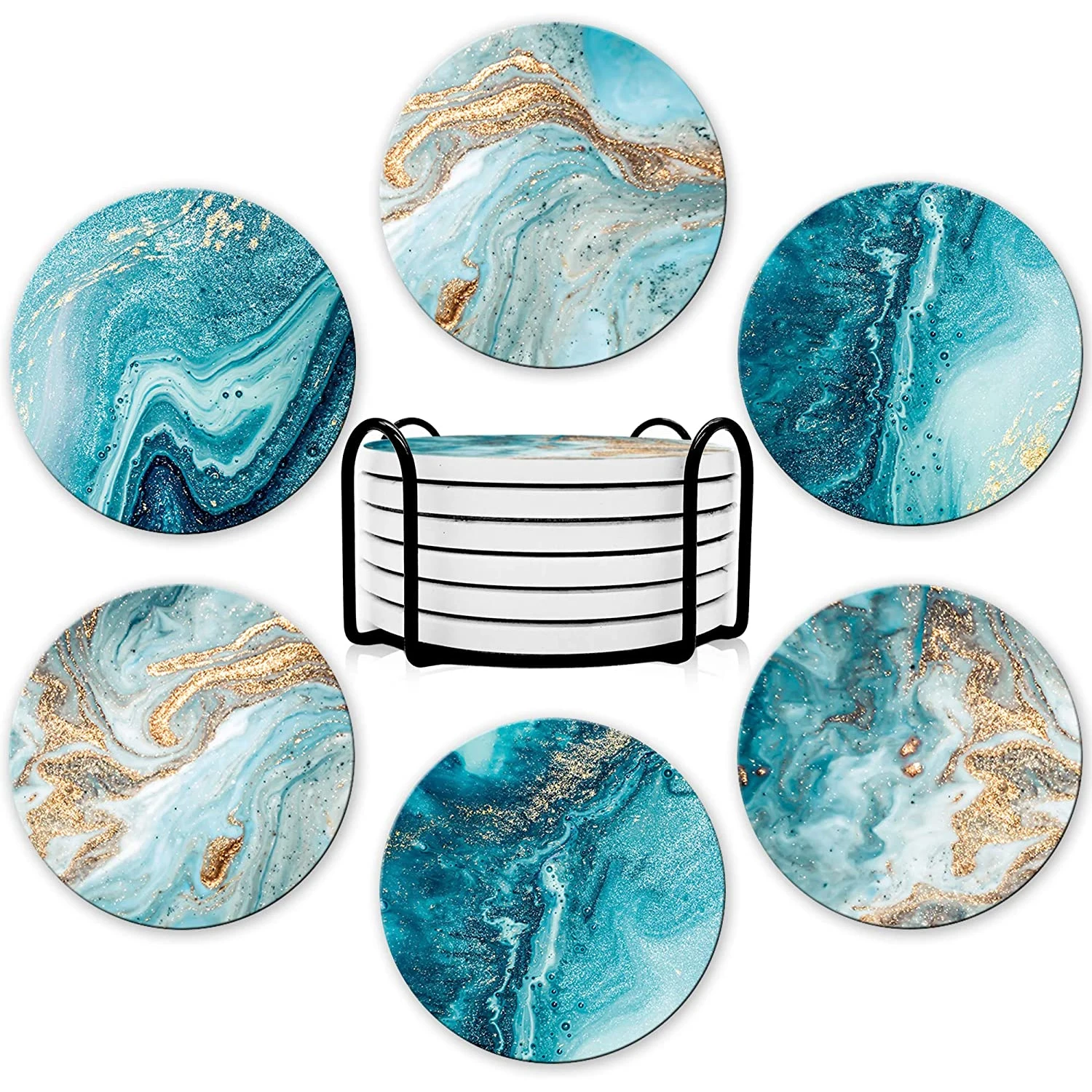 6Pcs Beverage Coaster Set with - Marble Coaster Set 评论和价格