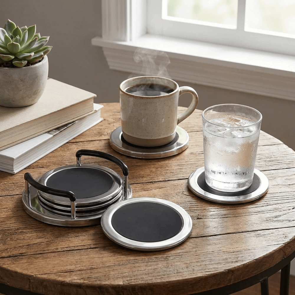 6PCS/SET Round Stainless Steel - Marble Coaster Set 评论和价格