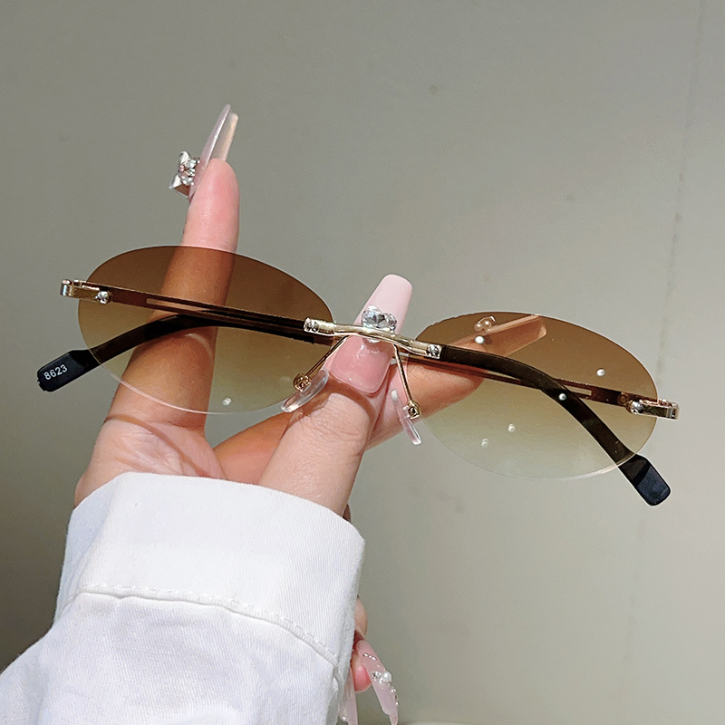 Rimless Oval Sunglasses Women  - Sunglasses Uv400 评论和价格