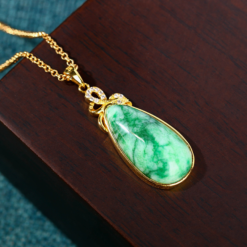 Natural Jade Water Drop Pendan - Gold Plated Jewelry 评论和价格