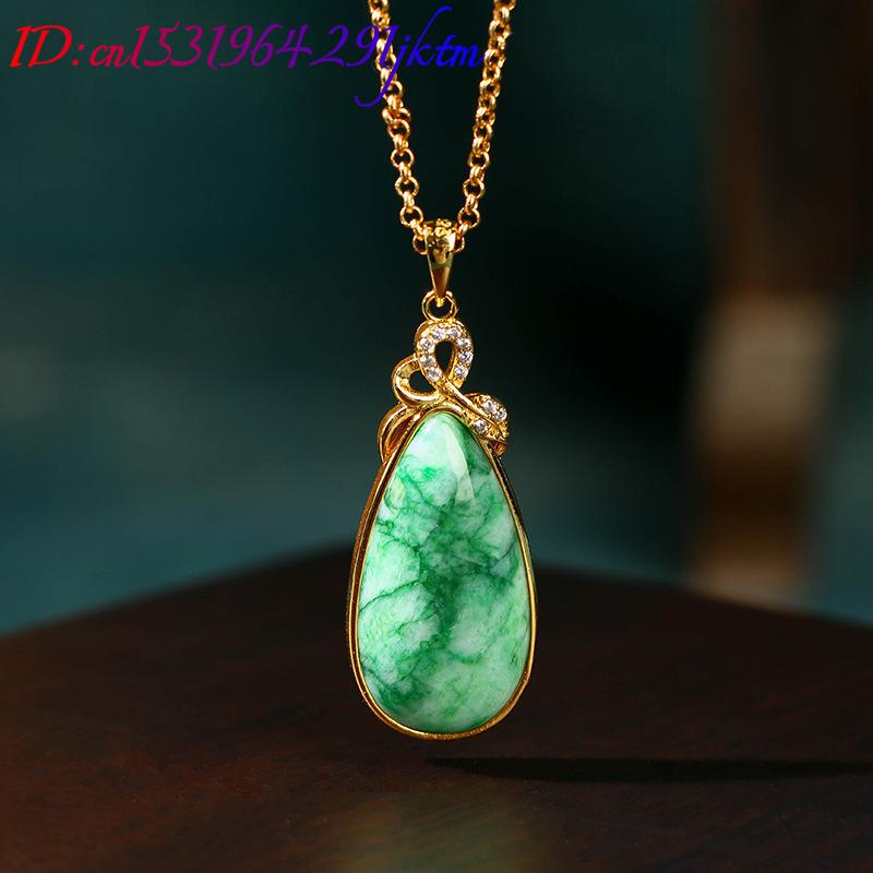 Natural Jade Water Drop Pendan - Gold Plated Jewelry 评论和价格