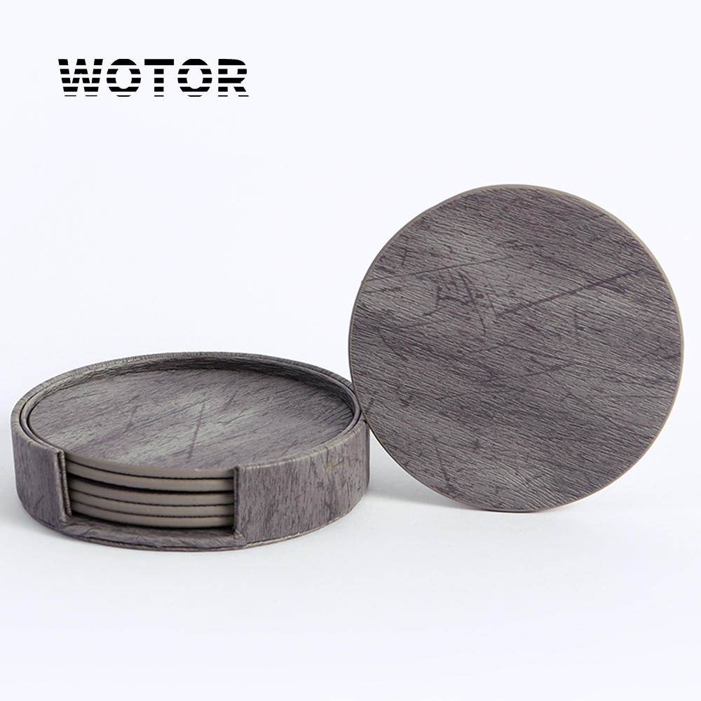 WOTOR 6PCS/Lot Circle Wood Gra - Marble Coaster Set 评论和价格