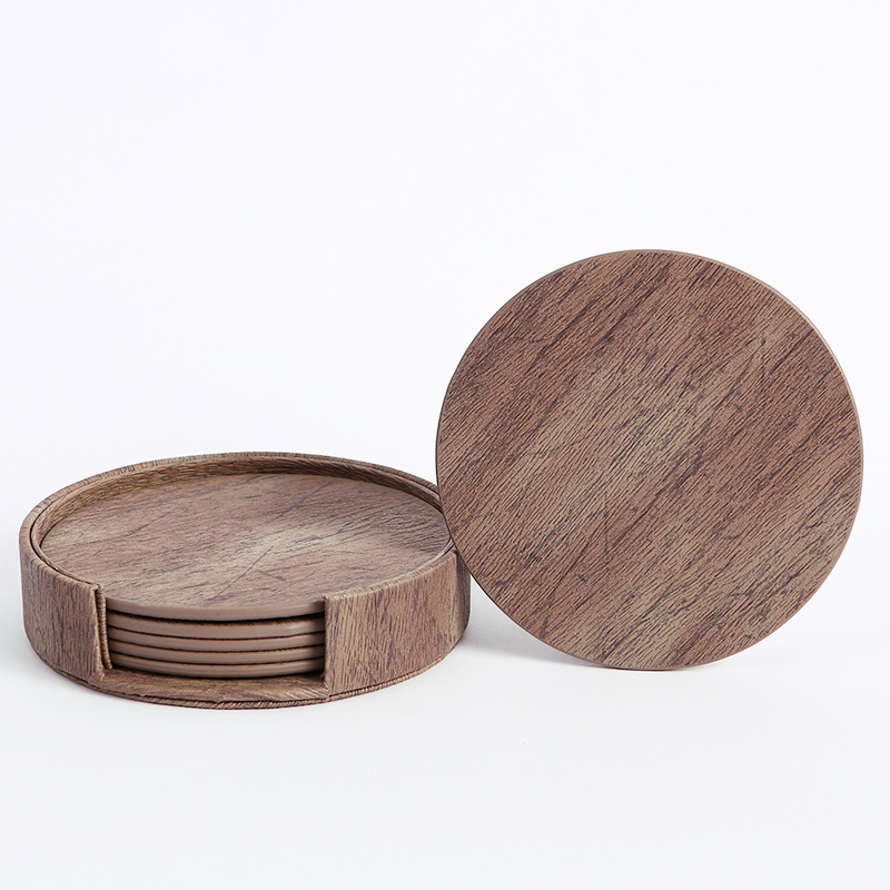 WOTOR 6PCS/Lot Circle Wood Gra - Marble Coaster Set 评论和价格