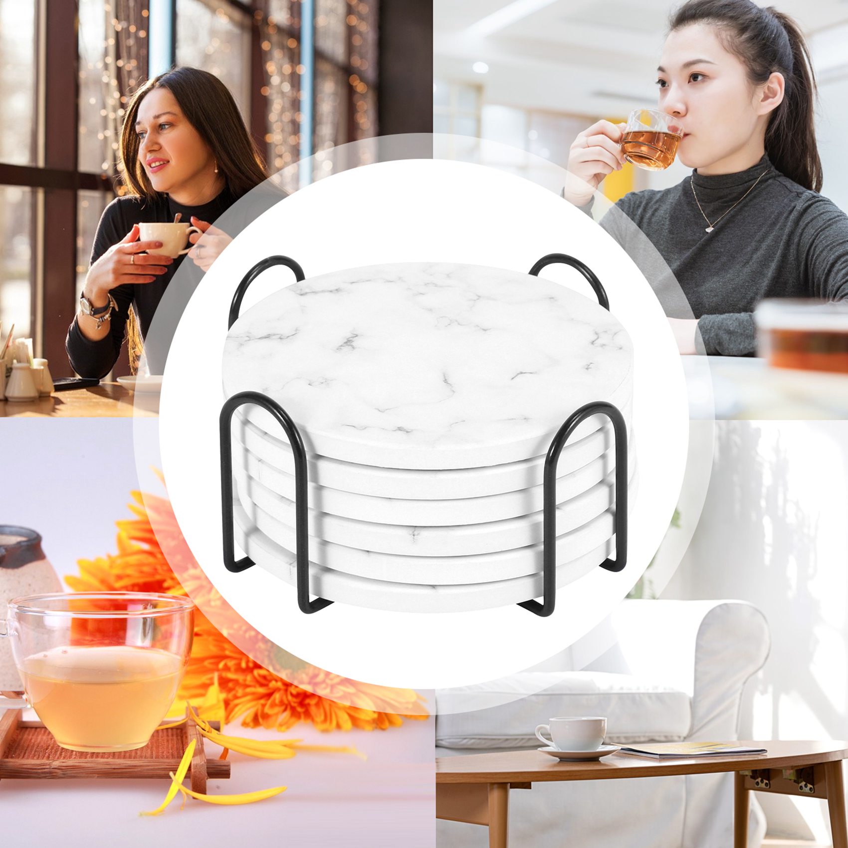 ABAH-Absorbent Coasters For Dr - Marble Coaster Set 评论和价格