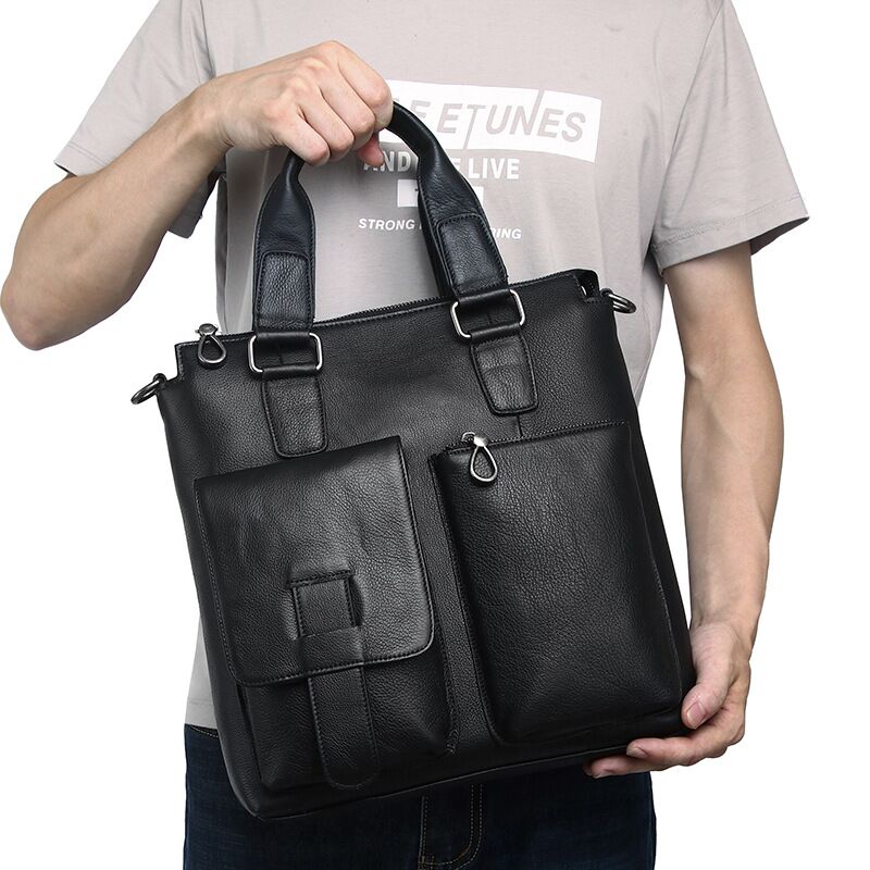 Men Vertical Handbag Male Genu - Leather Briefcase 评论和价格
