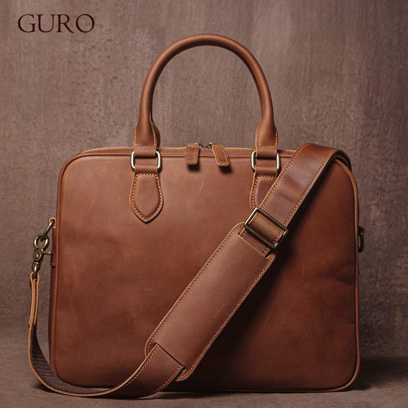 GURO Men Crazy Horse Cowhide B - Leather Briefcase 评论和价格
