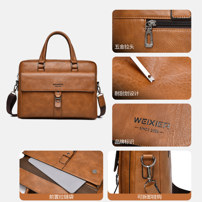 Vintage Dark Brown PU Leather  - Leather Briefcase 评论和价格
