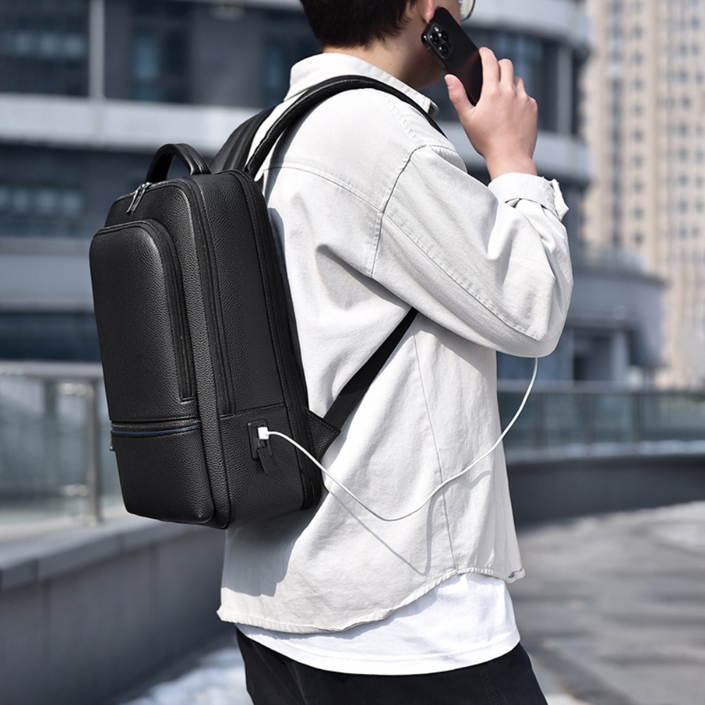 PU Leather Men's Backpack USB  - Leather Briefcase 评论和价格