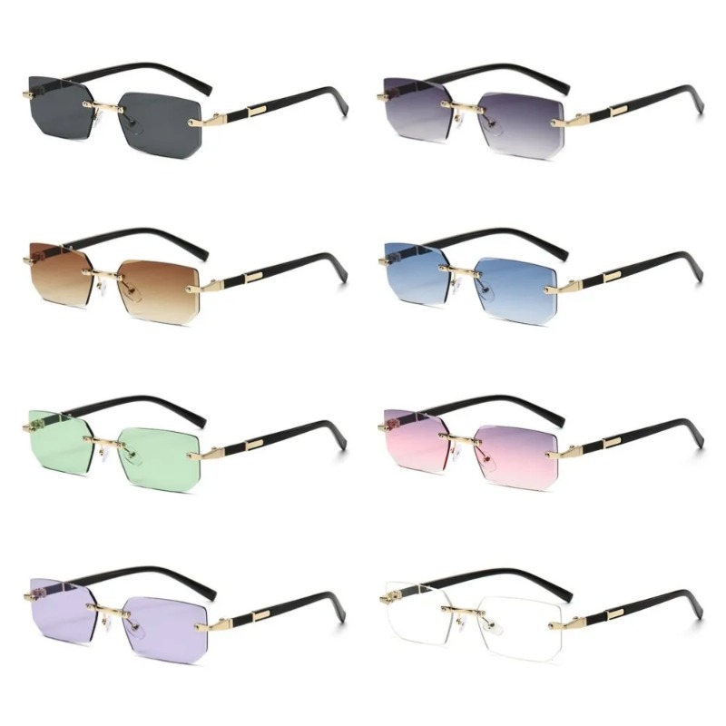Rimless Cut Edge Rectangle Sun - Designer Sunglasses 评论和价格