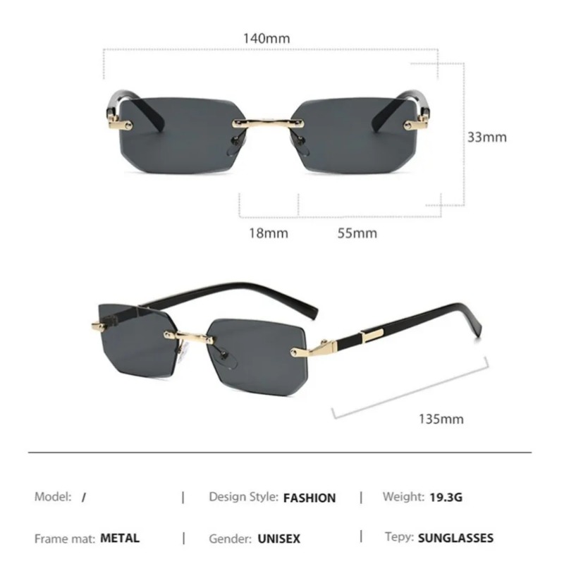 Rimless Cut Edge Rectangle Sun - Designer Sunglasses 评论和价格