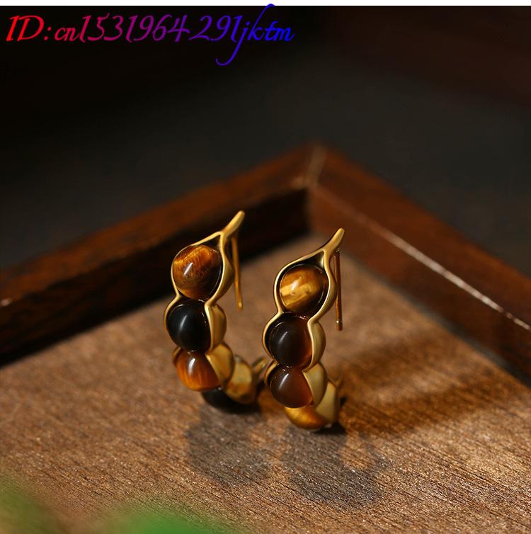 Tiger Eye Pod Earrings Gemston - Gold Plated Jewelry 评论和价格