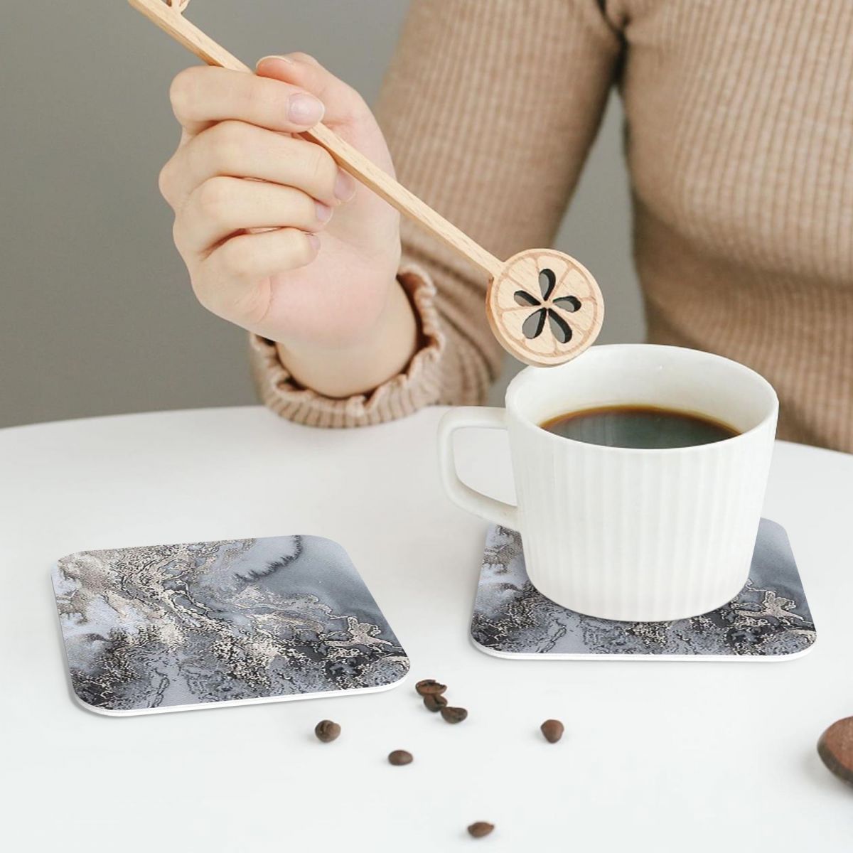Grey And Silver Marbl Coasters - Marble Coaster Set 评论和价格